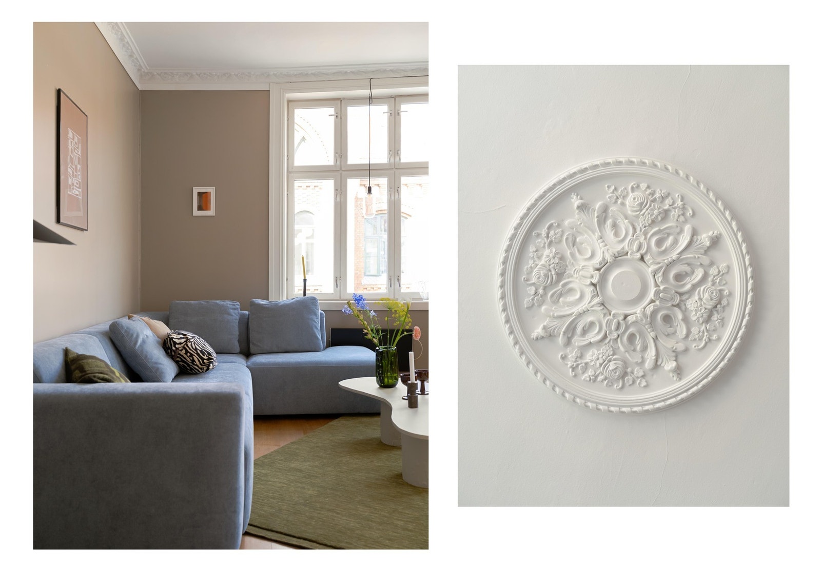 Det er forresten massevis av klassiske detaljer, som rosetter i taket. Galleribilde