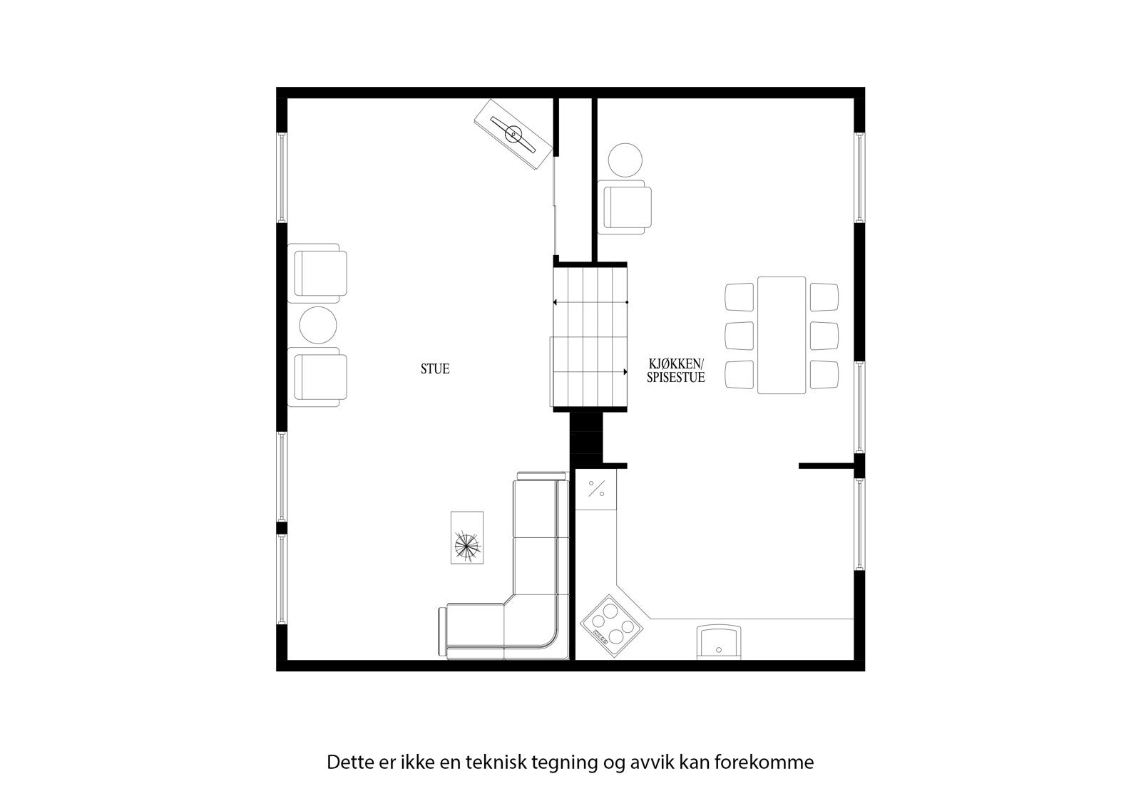 Plantegning kjøkken og stue Galleribilde