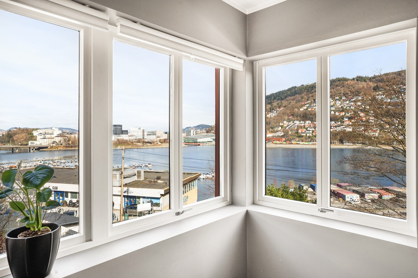 Stuen har flott lysinnslipp fra store vindusflater mot Store Lungegårdsvannet. Galleribilde