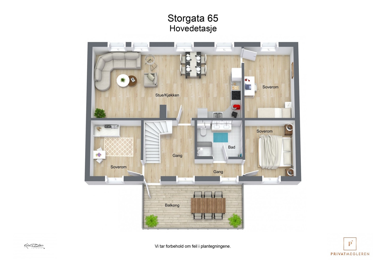 3 D plantegning hovedetasje Galleribilde