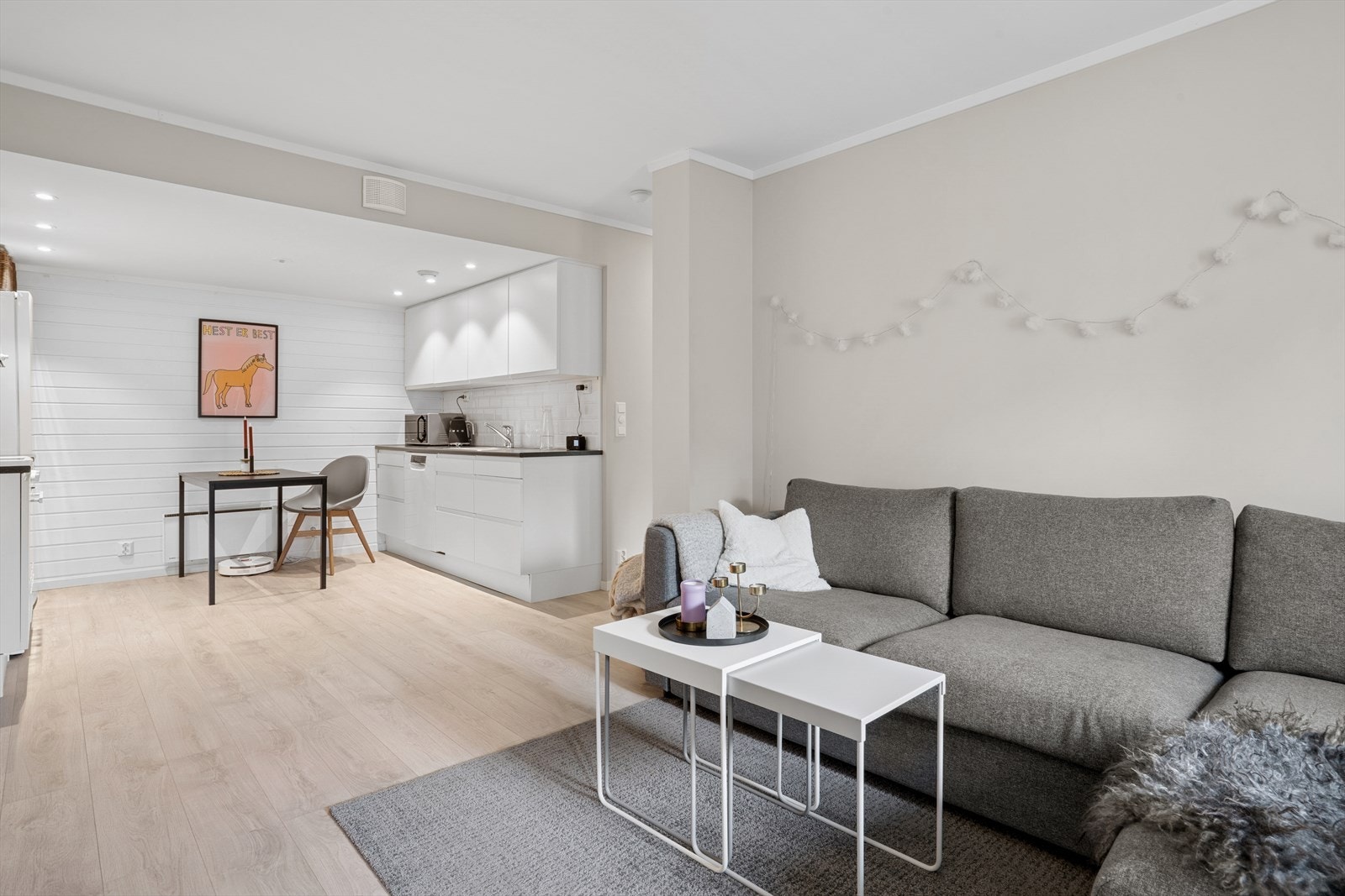 Leiligheten har lys og åpen løsning med stue med godt utnyttet areal Galleribilde