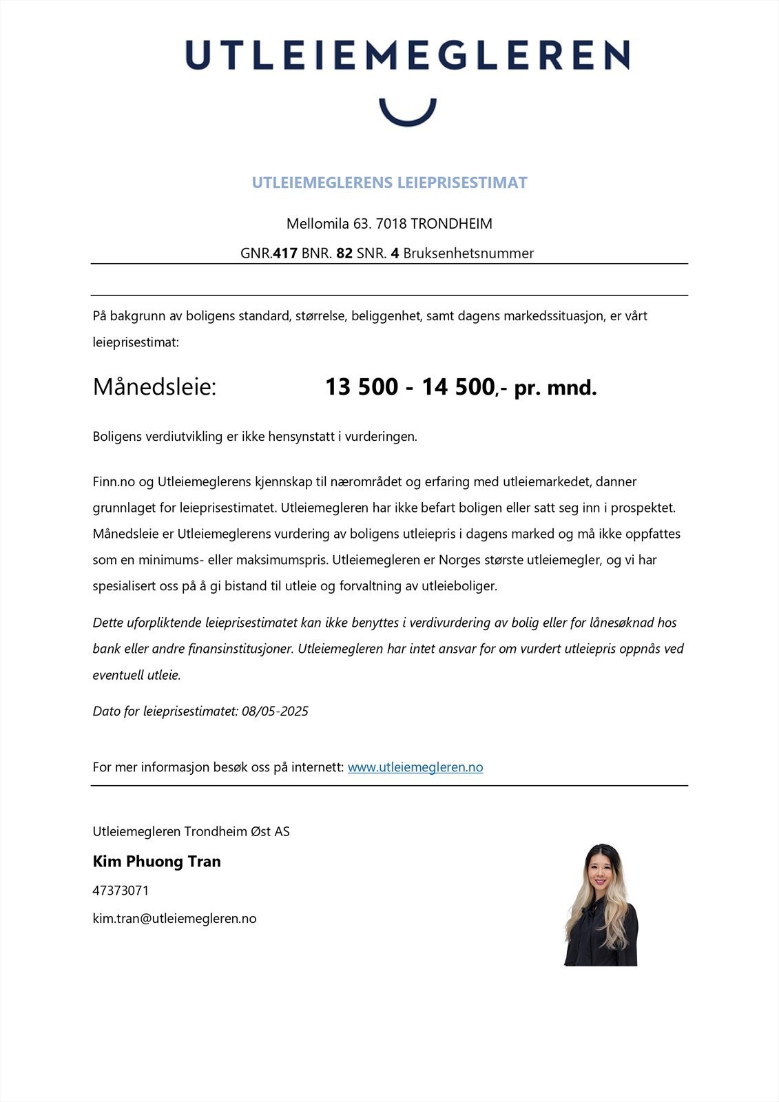 Leieprisestimat Galleribilde