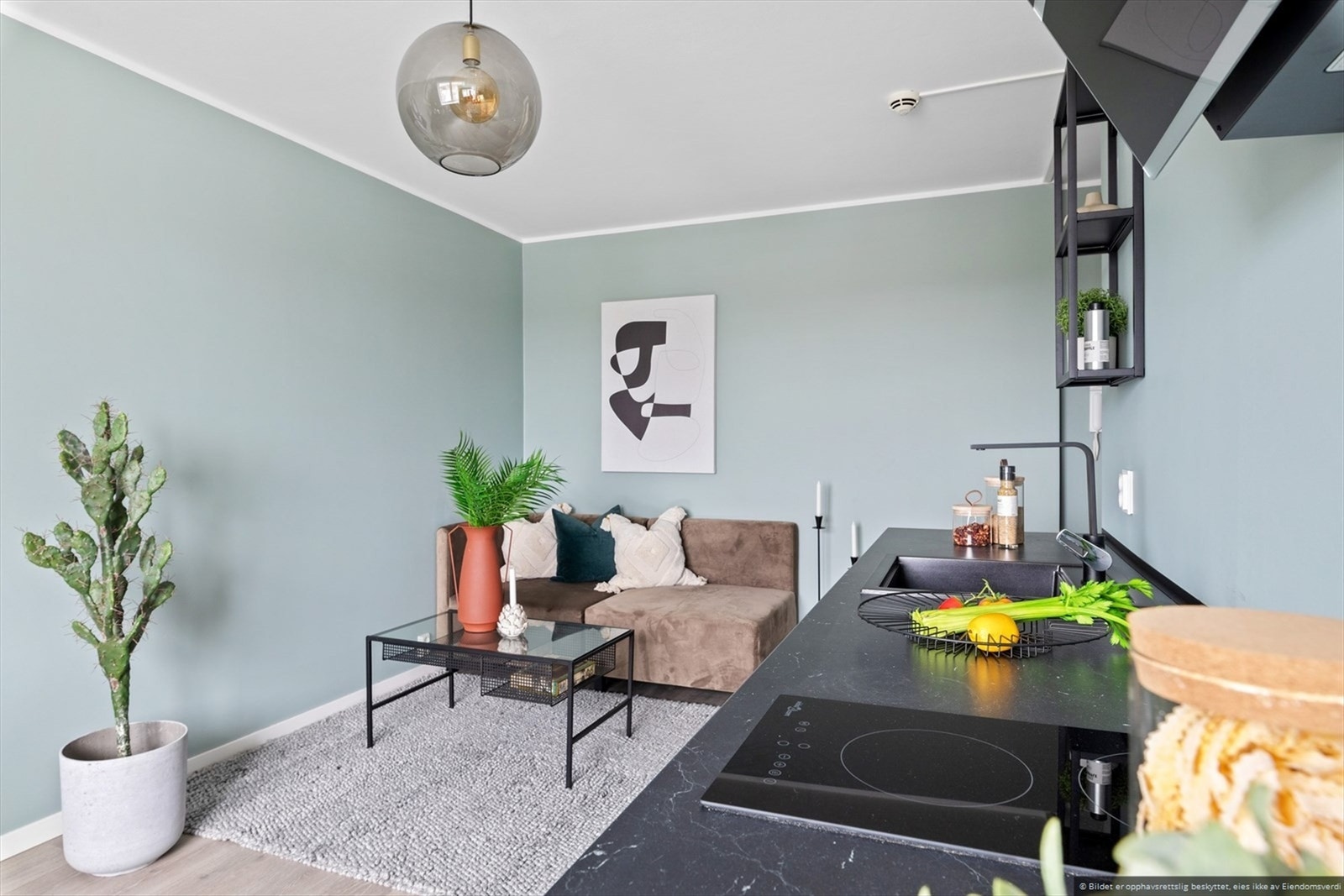 Åpen kjøkken-stue løsning med praktisk utforming. Galleribilde