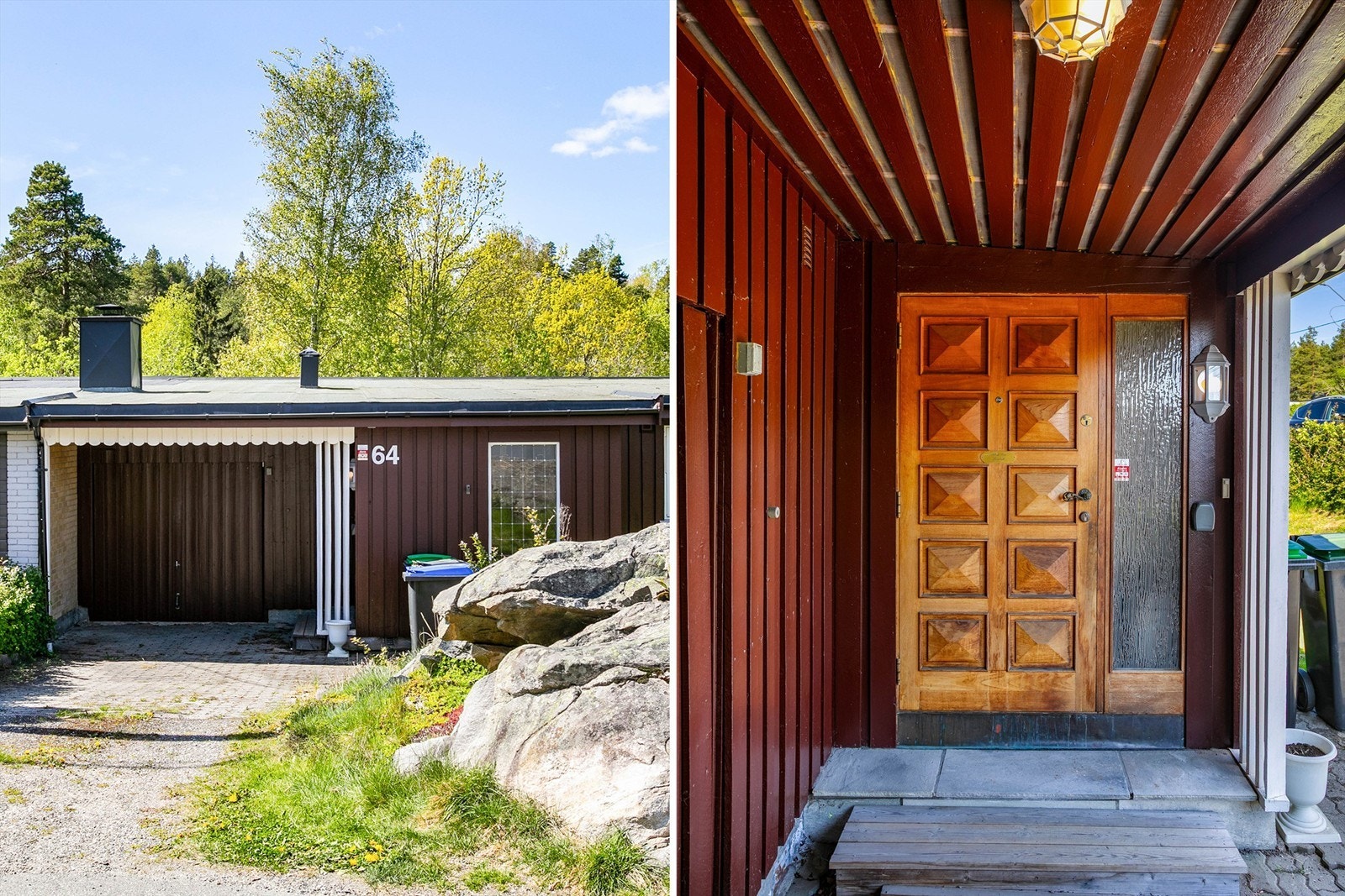 Mellom inngangsdøren og boligens integrerte garasje kan du gå nærmest tørrskodd - skjermet av overbygg. Galleribilde