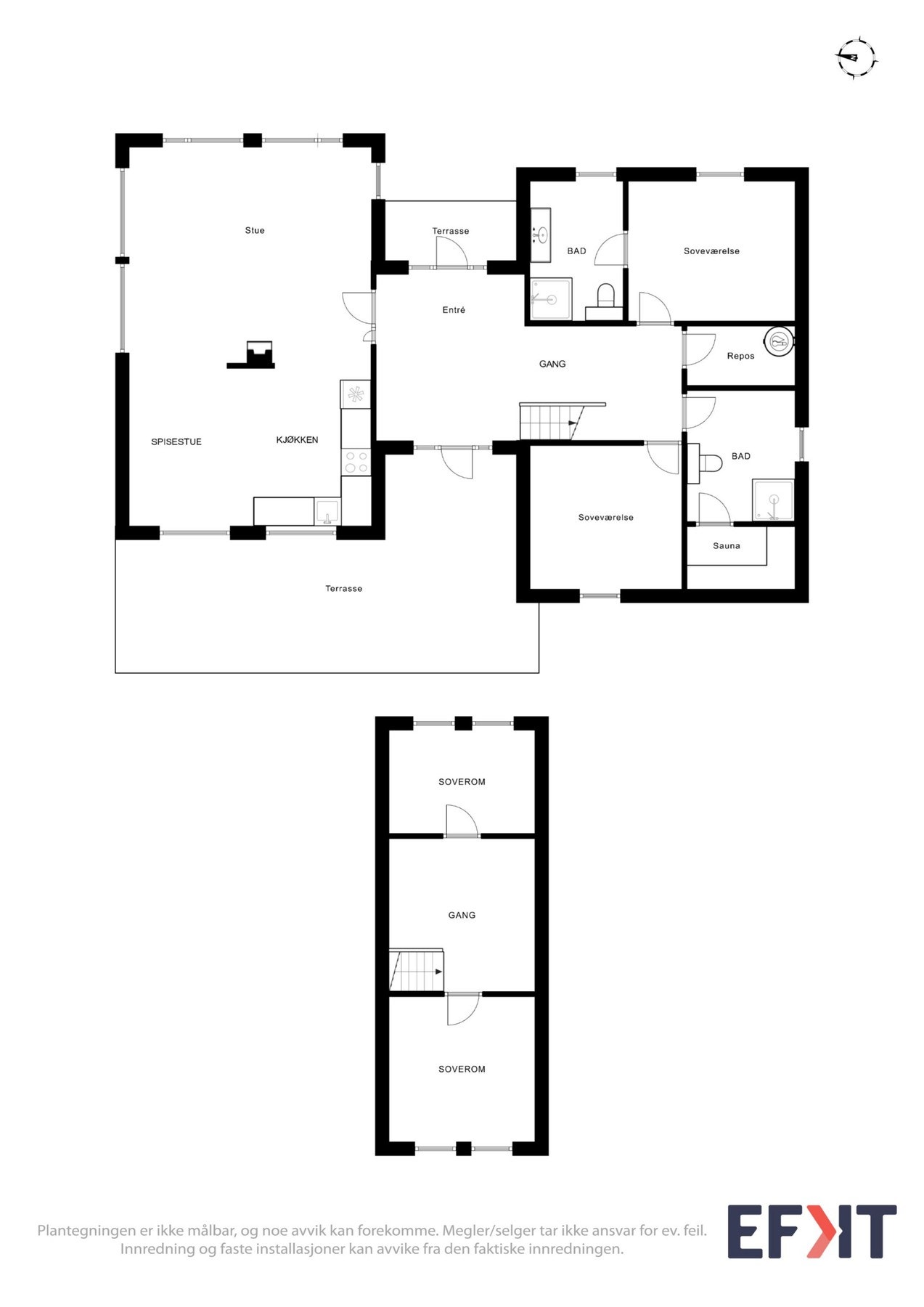 Plantegning som viser 1. etasje og hems. Galleribilde