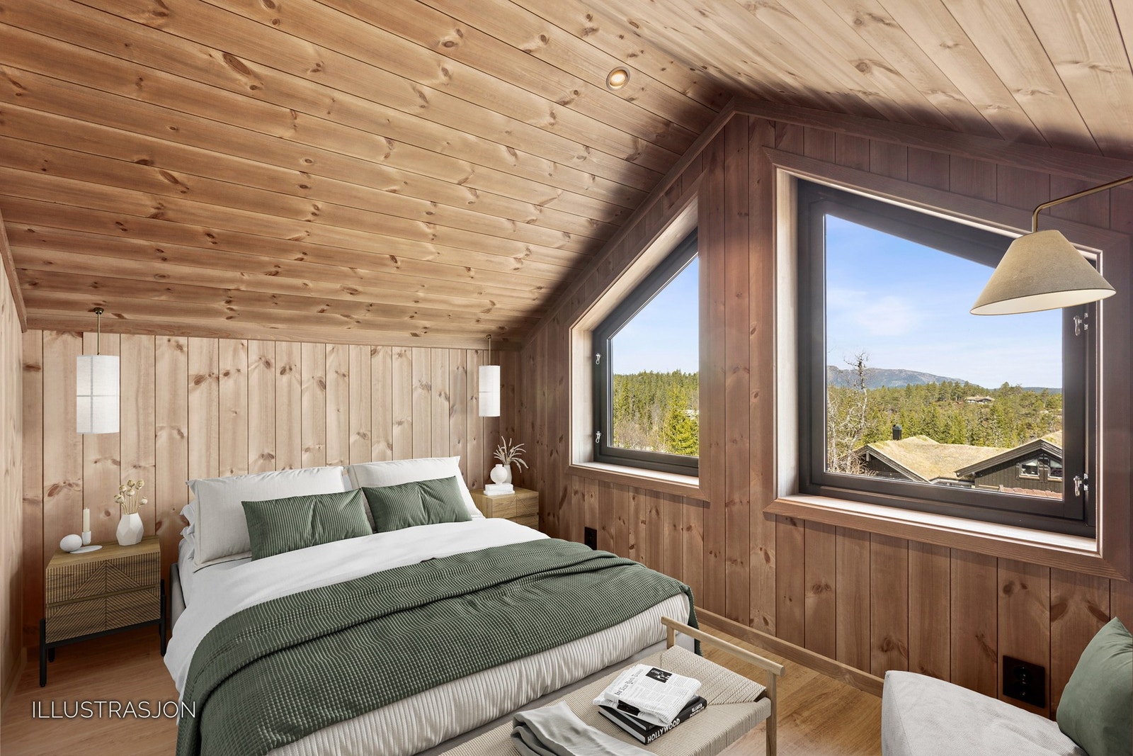 Soverom to på hemsen - her har du nydelig utsyn fra vinduet. (Bilde er digitalt møblert). Galleribilde