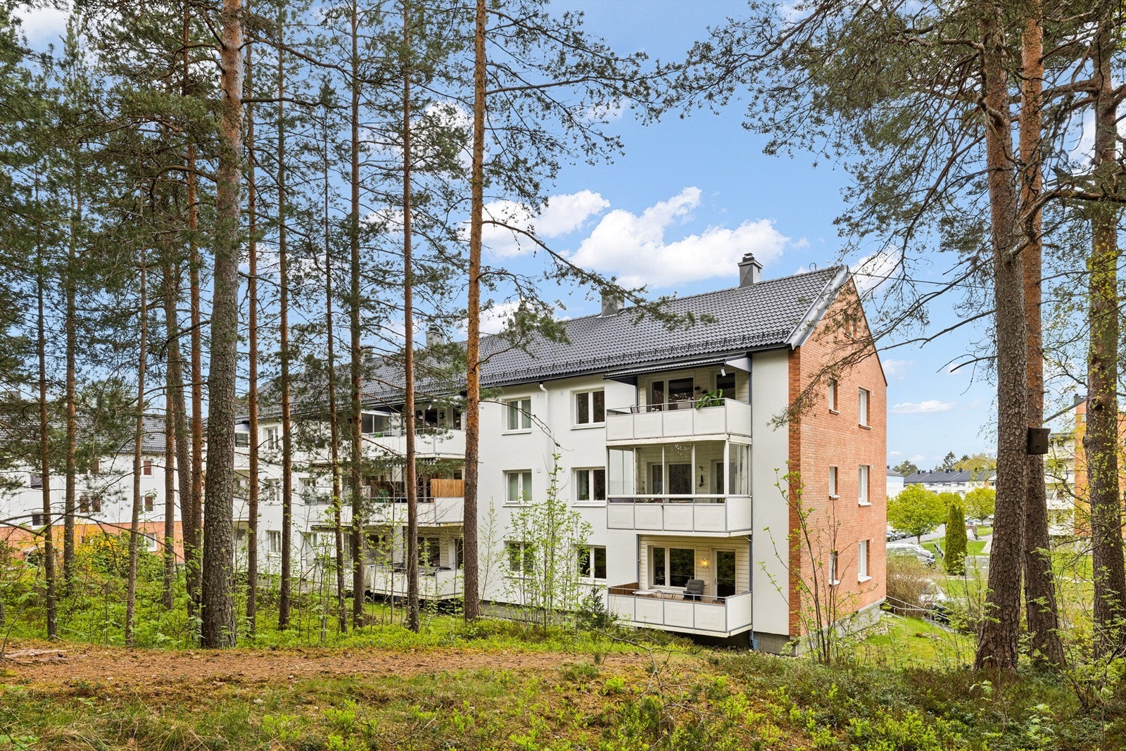 Steinspranget 47 ligger fredelig og rolig til grensende til et skogholt. Galleribilde