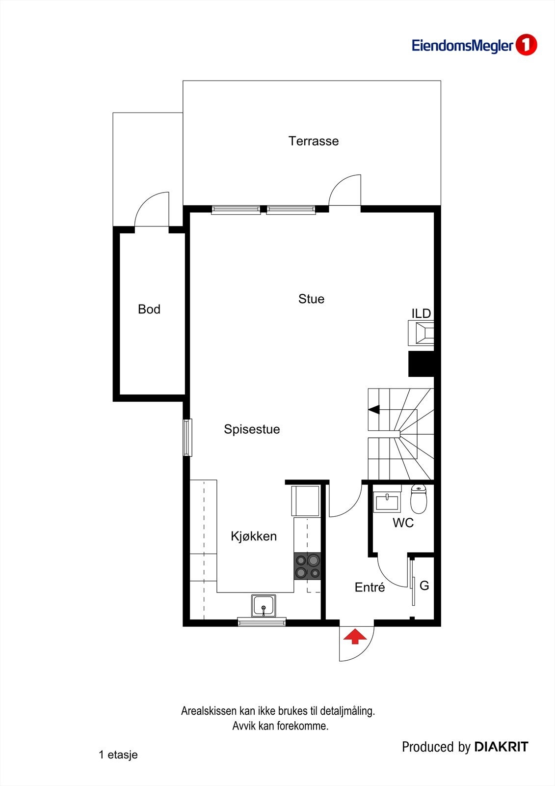 Plantegning 1.etasje. For å ta mål i plantegning - følg link i annonse Galleribilde