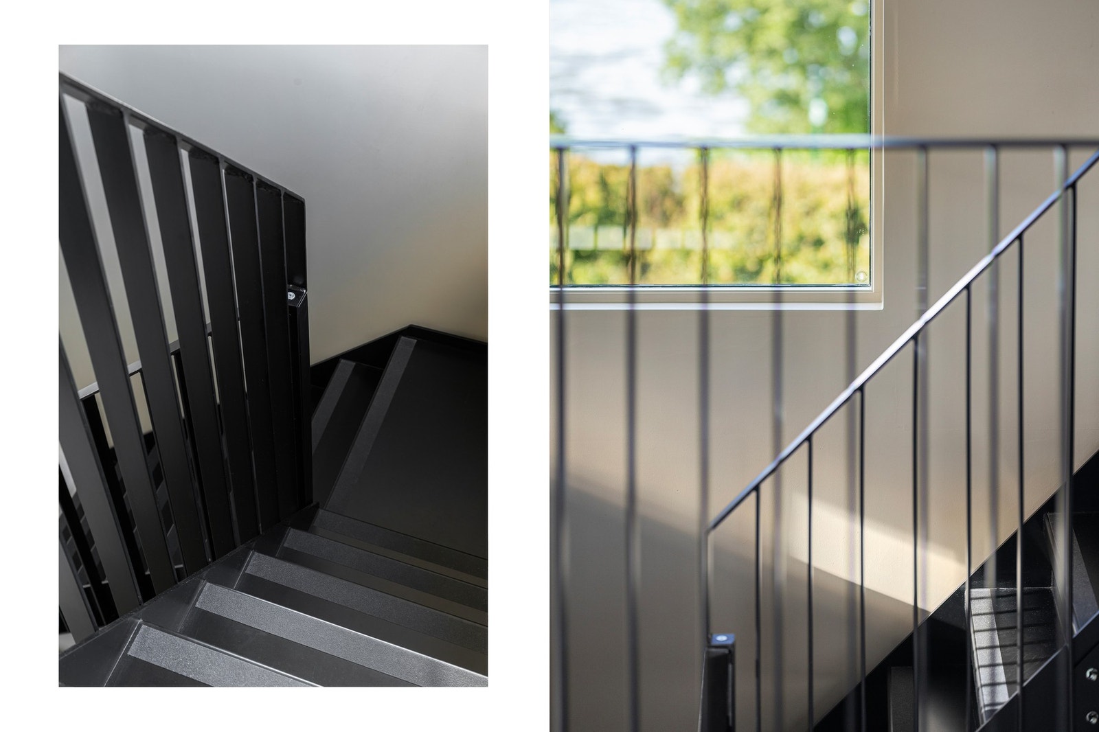 Ståltrapp som er laget i samarbeid med Trondheim stål. Trappen er bygget og montert slik at det er mulig å sette inn dør ut til hage. Galleribilde