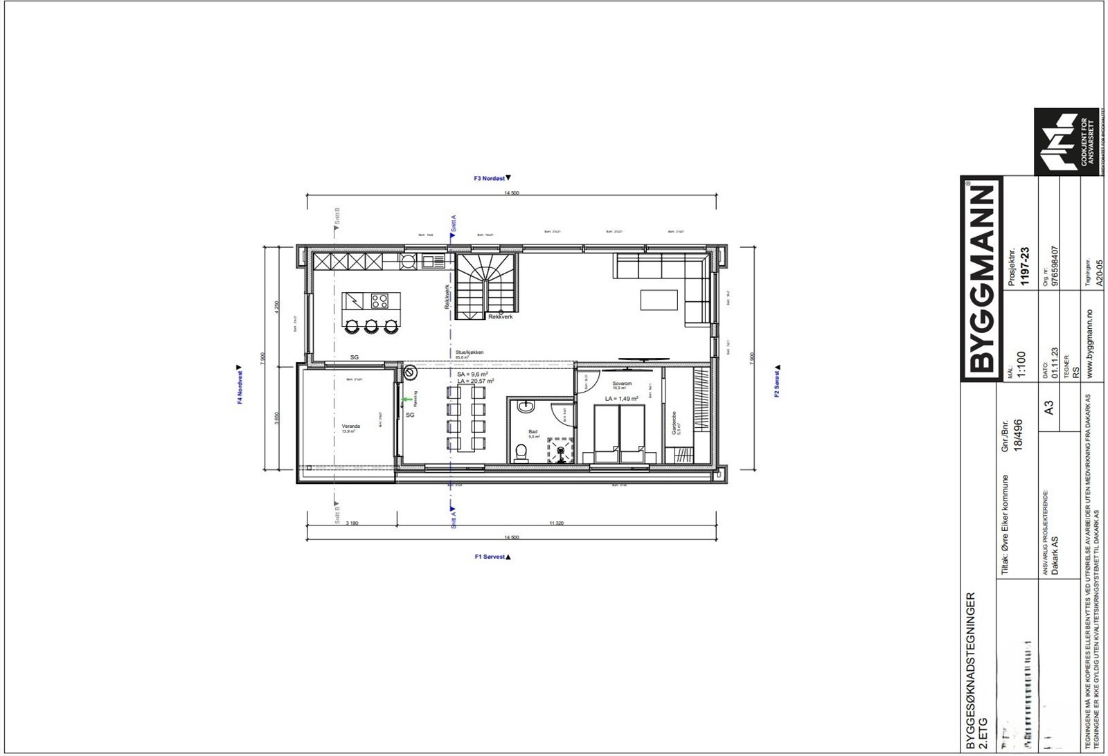 Mulighetsstudie 2 etg. Ikke søkt om i kommunen. Galleribilde