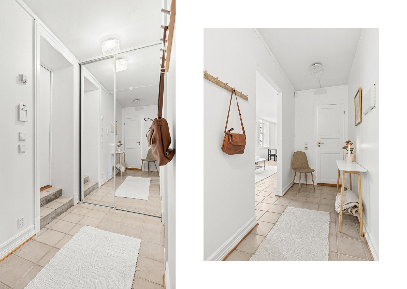 Ditt første møte med boligen er en romslig og innbydende entré. Her er det god plass til å henge av seg yttertøyet i en stor skyvedørsgarderobe, før du går videre innover i boligen. Galleribilde