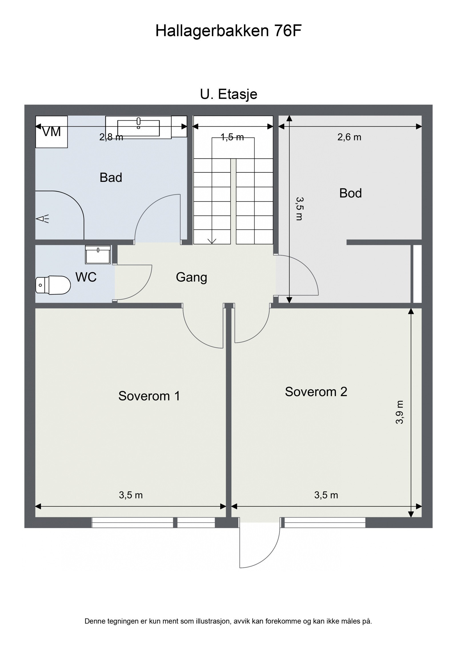Plantegning underetasje. Flere i borettslaget har satt inn vindu og gjort om bod til soverom. Tillatelse til tiltak må gis av styret i borettslaget og kommunen Galleribilde