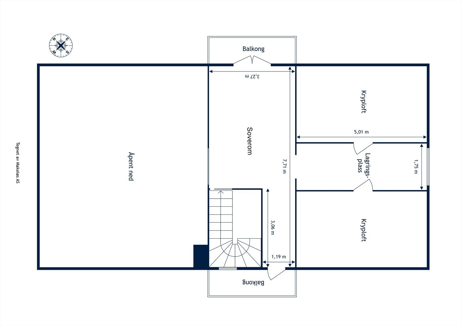 2. etasje/loft: Soverom og loftareal. Det er balkong i hver ende av etasjen Galleribilde
