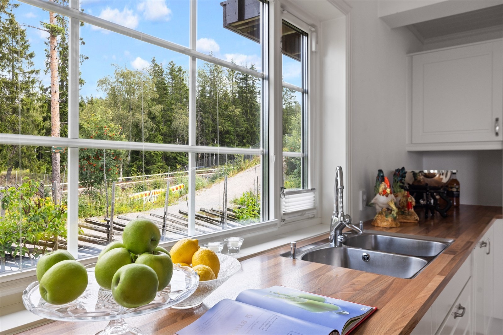 Fra stuevinduet ser man ut på ny sti/skiløype. Turen i Marka starter rett utenfor inngangsdøren Galleribilde