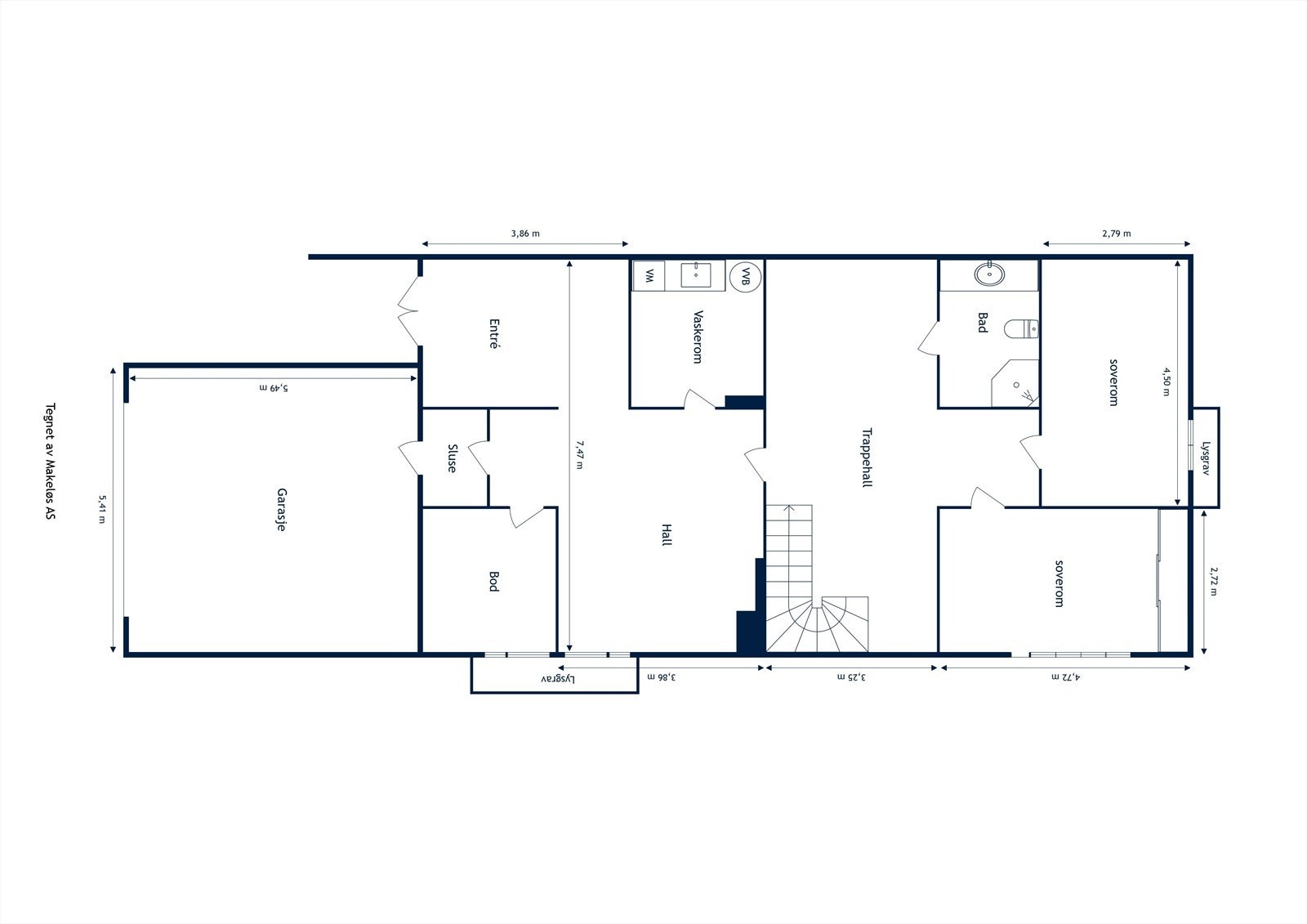 Underetasje: Garasje, sluse (inngang fra garasje), entré (hovedinngang), hall, vaskerom, innvendig bod, trappehall, bad/wc og 2 soverom Galleribilde
