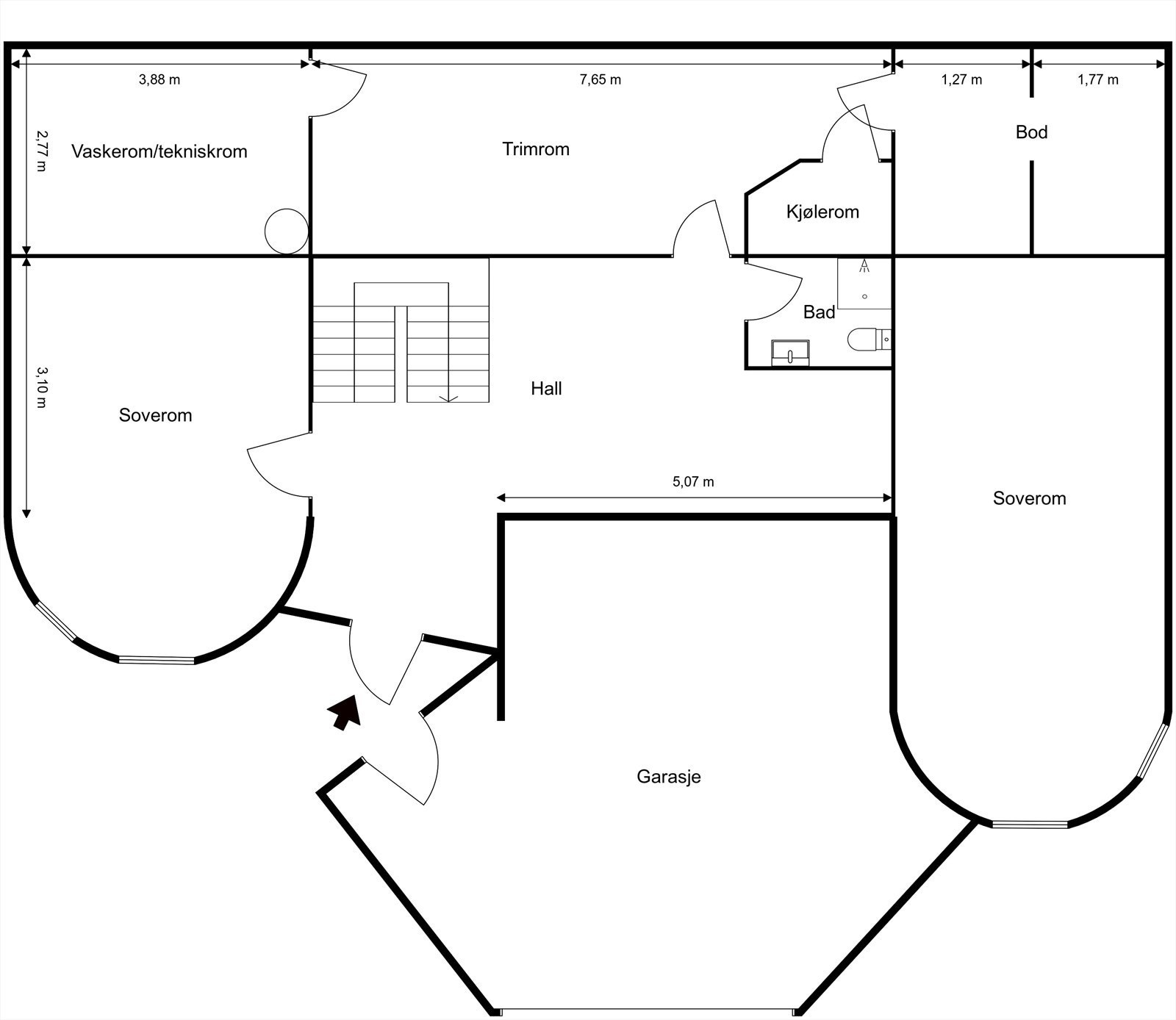 Plantegning 1. etasje (sokkel) Galleribilde