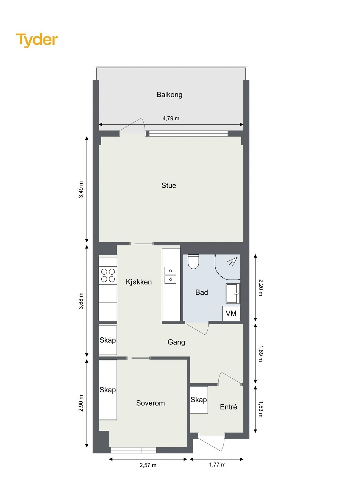 Oppmålt plantegning for leiligheten. Galleribilde