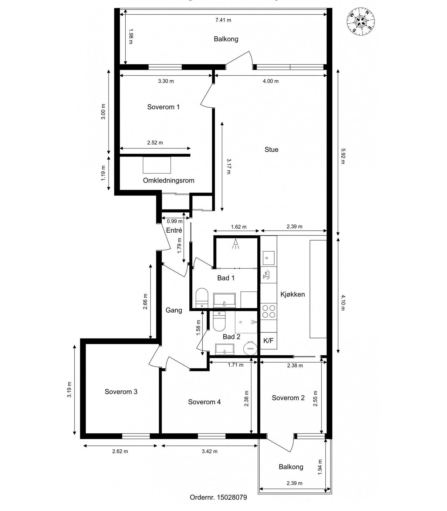 Alternativ planløsning for 5-roms og to bad. Galleribilde