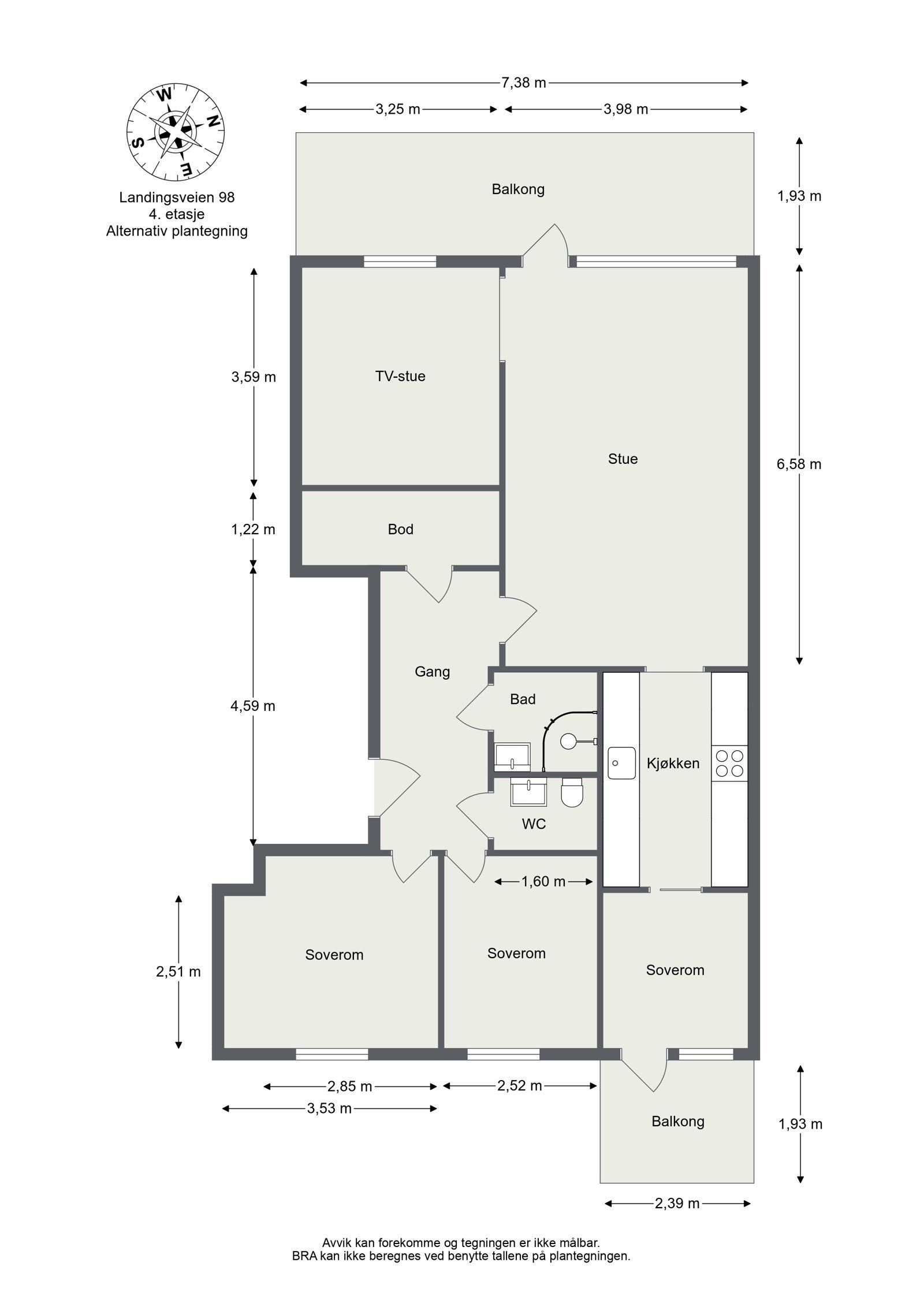 Alternativ planløsning for 5-roms. Galleribilde