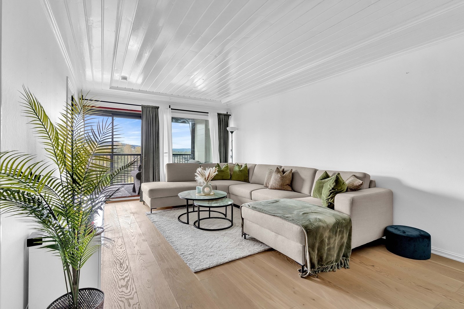 Leiligheten har en romslig stuesone med god plass til både sofagruppe og spisebord! Galleribilde
