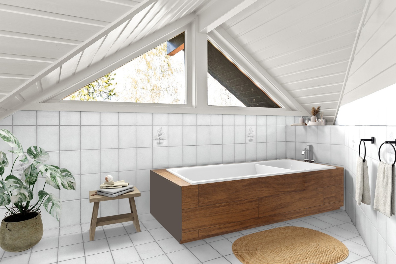 Digital møblert med innredning og badekar, ingen endringer på overflater Galleribilde