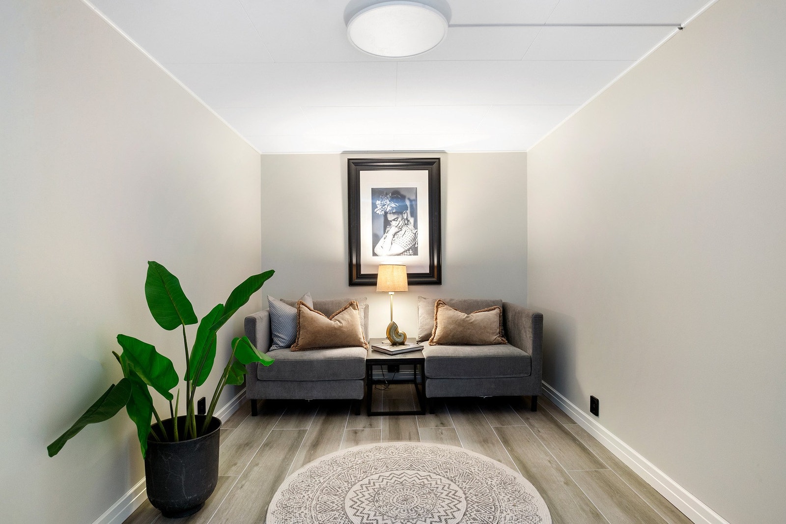 Rolig lesekrok eller ekstra TV-sone - et fleksibelt rom i kjelleren med mange muligheter Galleribilde