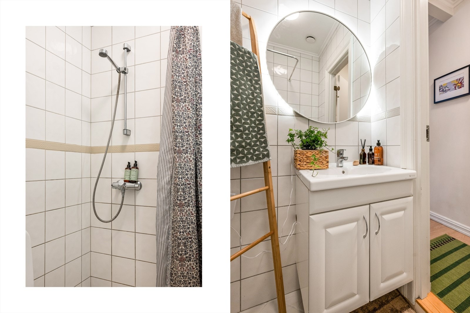 Tidsnøytral utførelse med flislagte overflater og lys innredning. Galleribilde