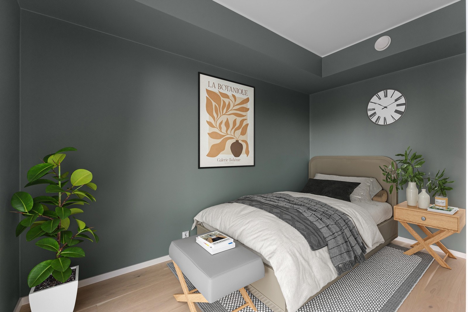 Her har du har god plass til både dobbeltseng og garderobeløsning. Bildet er virtuelt møblert. Galleribilde