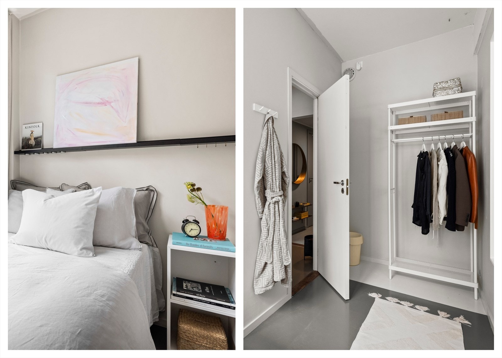 Leilighetens andre soverom er også malt i en lys og tidsriktig farge - plass til garderobe Galleribilde