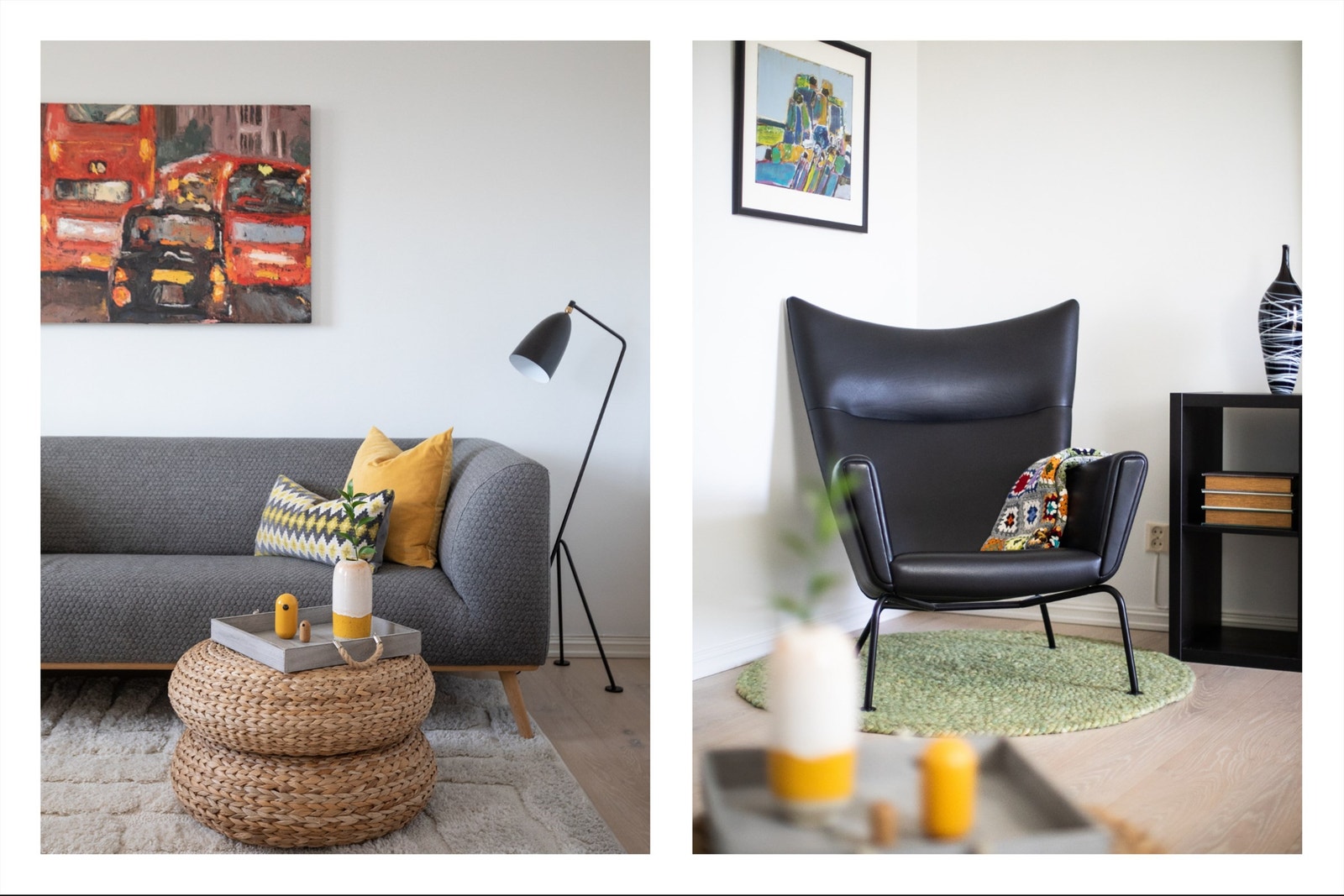 Leiligheten er malt i delikate fargevalg som harmonerer fint med øvrige overflater. Galleribilde