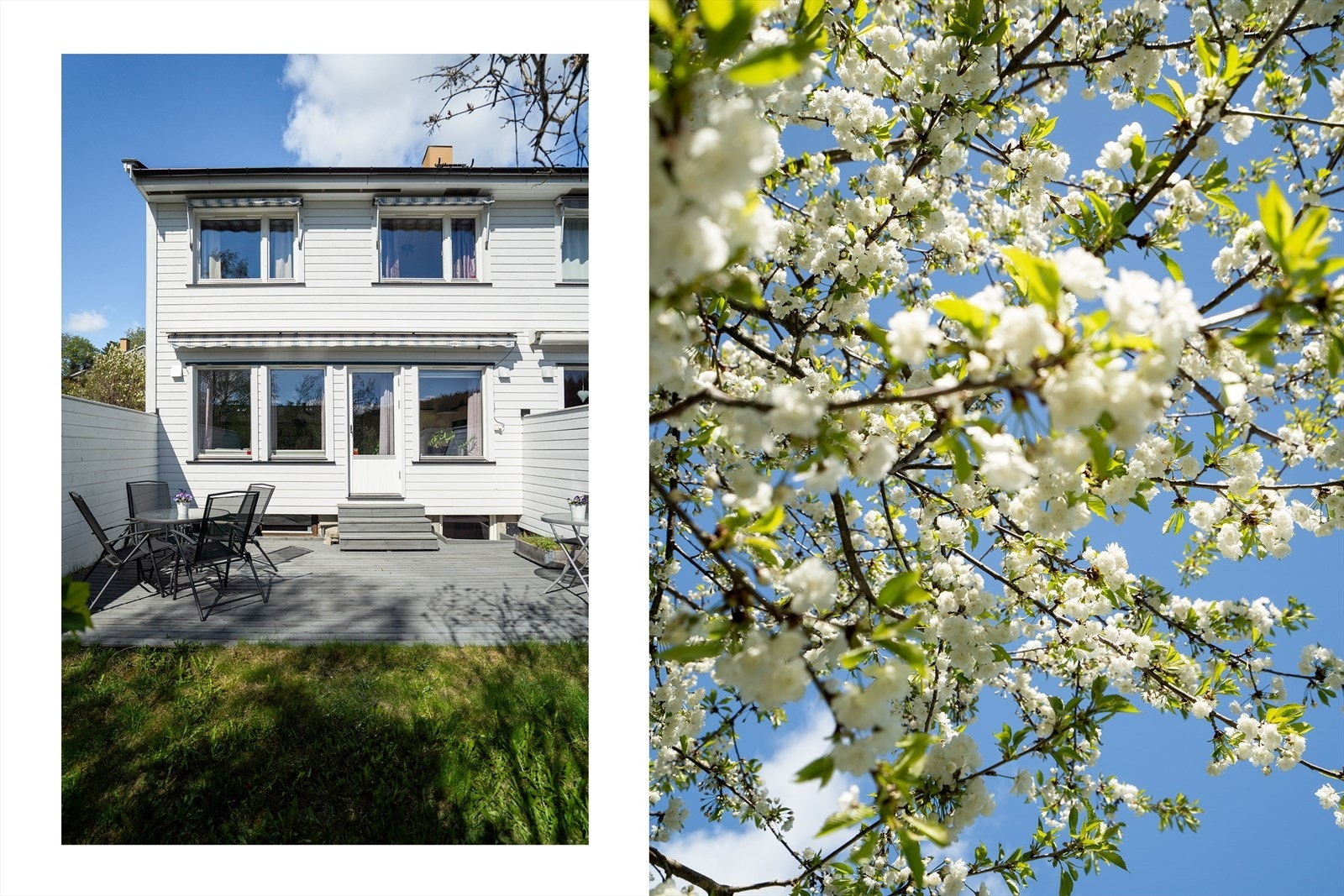 Boligen har flotte utearealer på begge sider, som kommer ekstra godt frem nå i disse flotte vårdager. Galleribilde