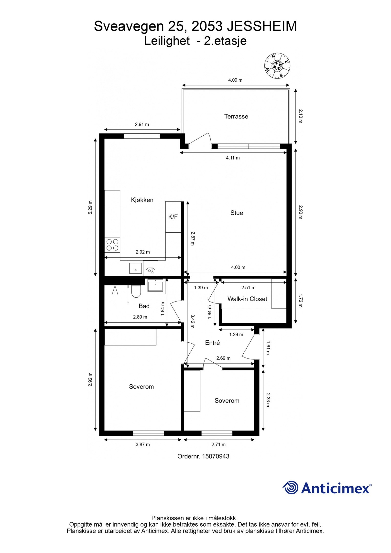 Plantegning med mål. Galleribilde