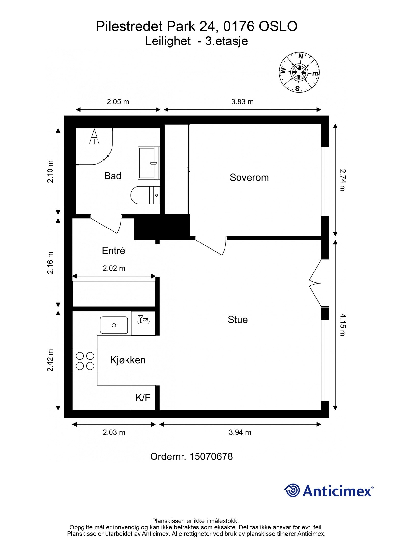 Plantegning med mål. Galleribilde