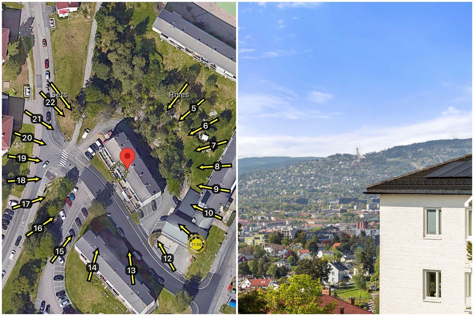 Den sydvestvendte beliggenheten sørger for meget gode solforhold på balkongen. Utsikt mot Holmenkollen i det fjerne. Galleribilde