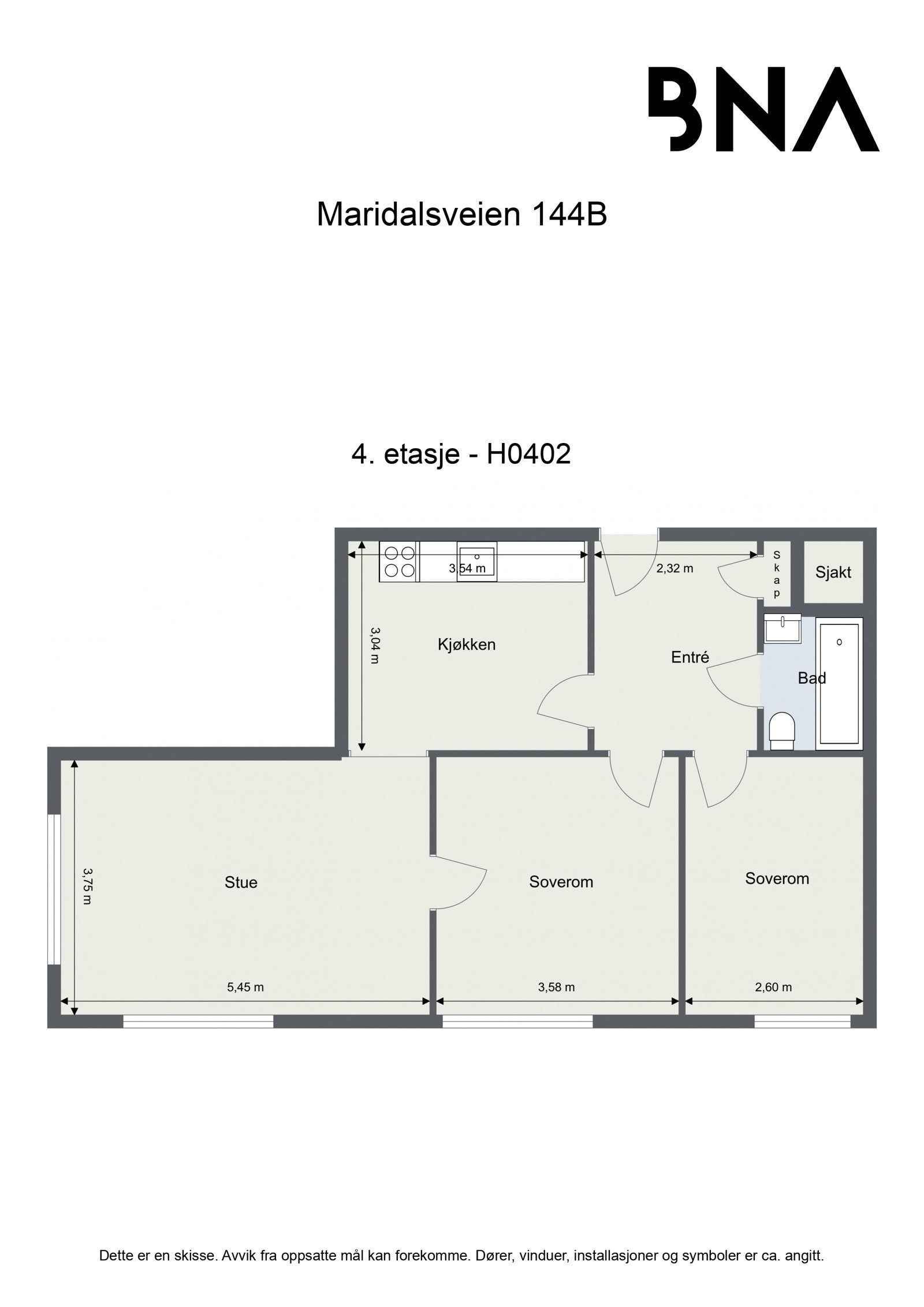 Plantegning. Leiligheten disponerer en kjellerbod ca. 3 kvm Galleribilde