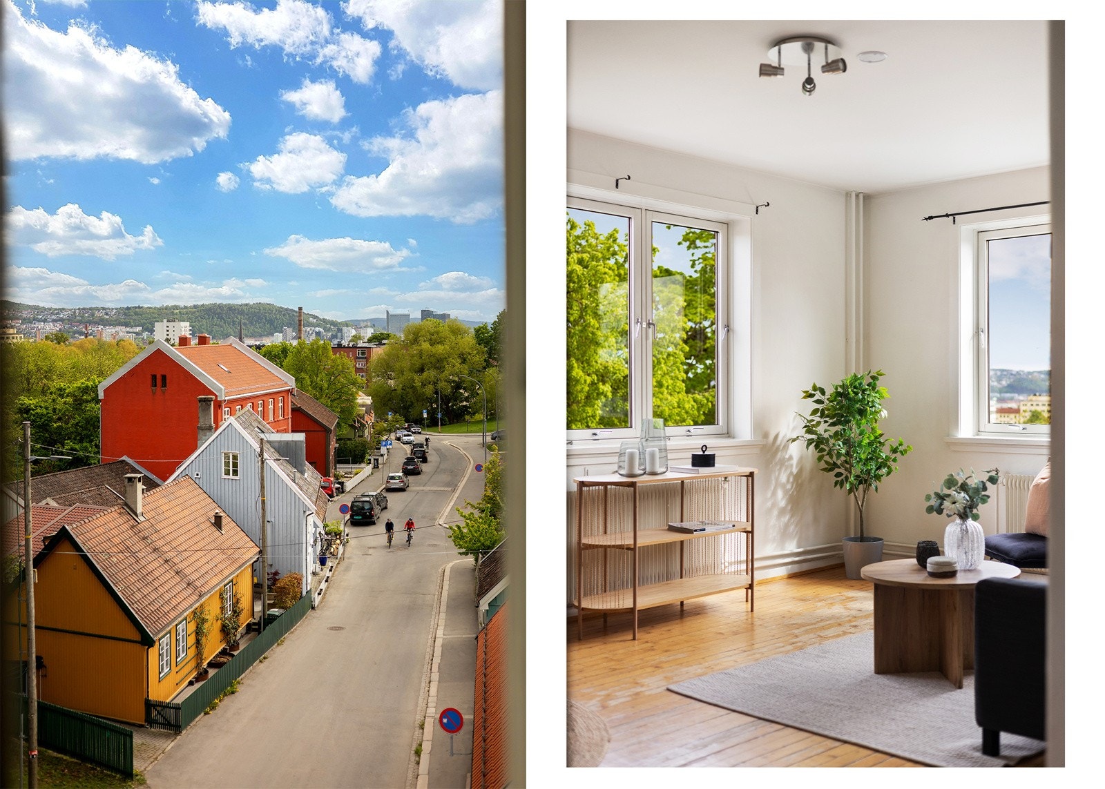 Leiligheten ligger høyt og fritt på hjørnet og har bra med lysinnslipp fra flere sider Galleribilde