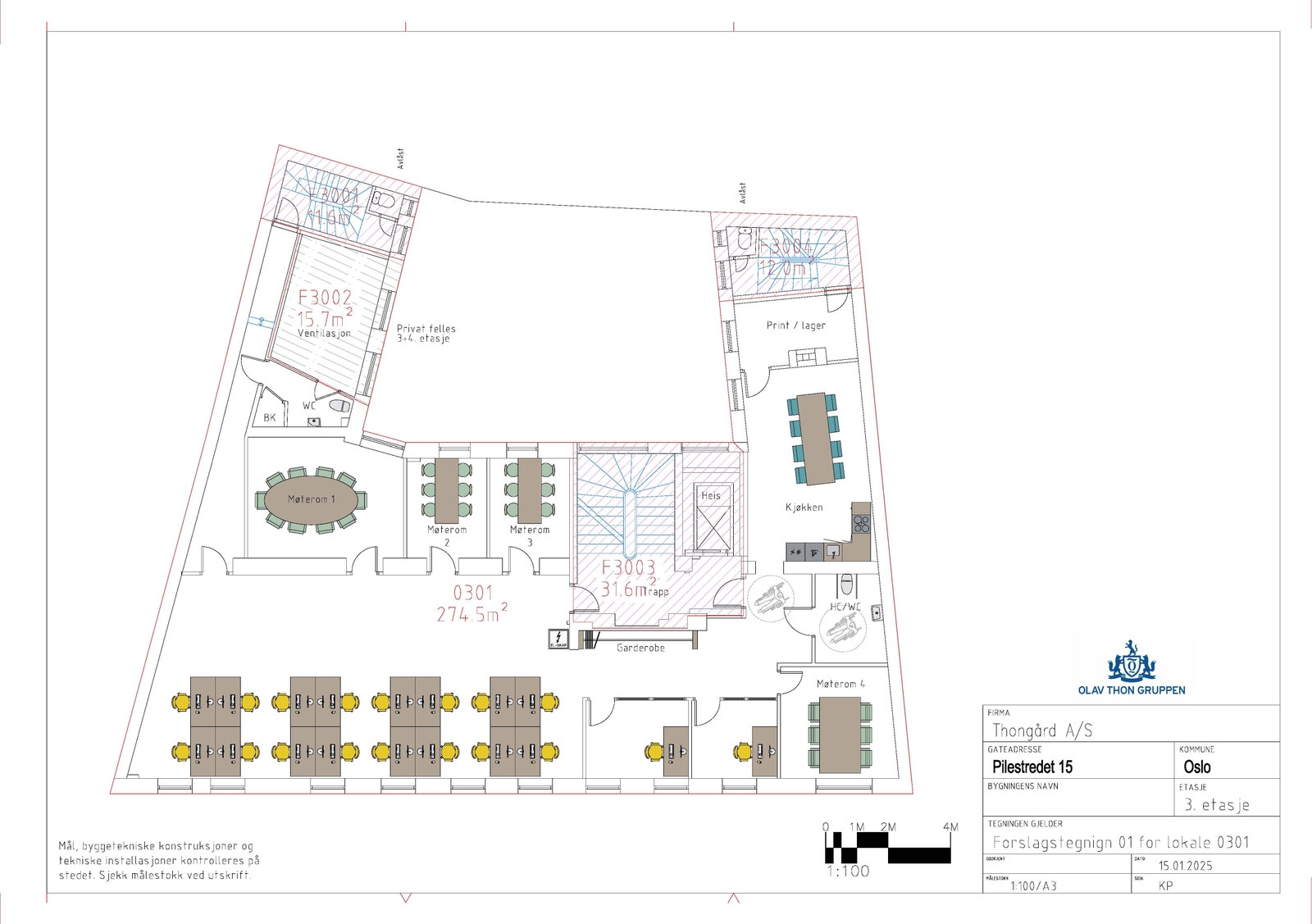 Forslag til planløsning med lukkede kontorer og åpent kontorlandskap Galleribilde