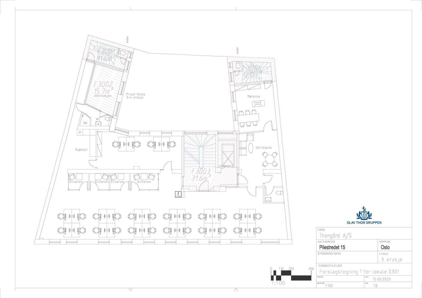 Forslag til planløsning med åpent kontorlandskap Galleribilde