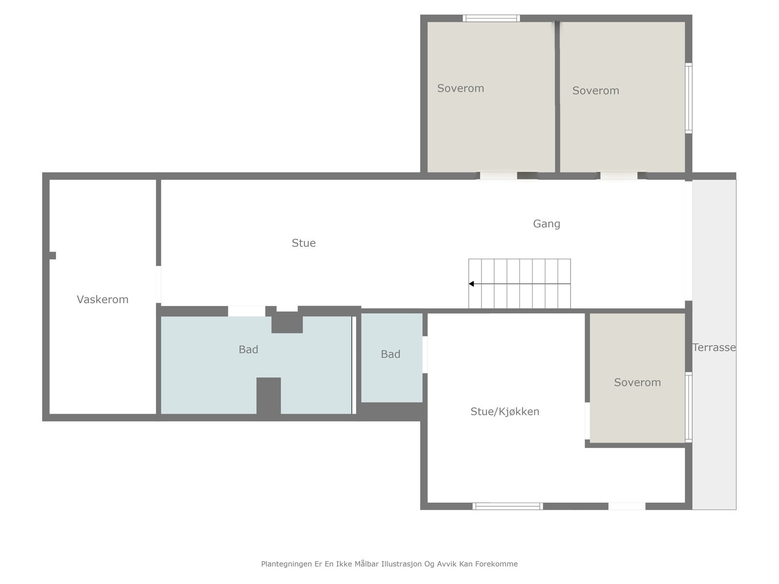 Alternativ plantegning underetasje med hybel og to soverom. Galleribilde