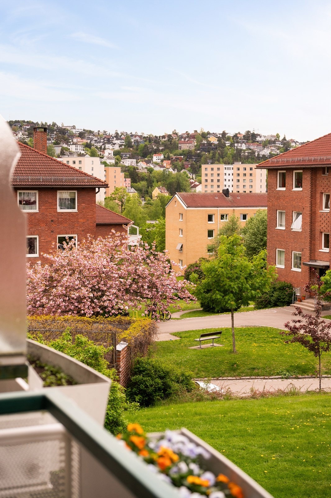 Her kan du nyte utsyn over borettslagets grønne og rolige fellesarealer. Galleribilde