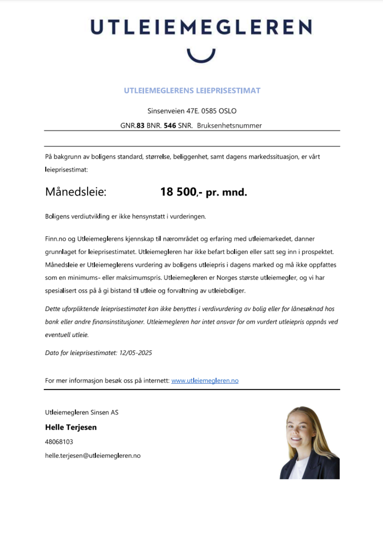 Leieprisestimat fra Utleiemegleren Galleribilde