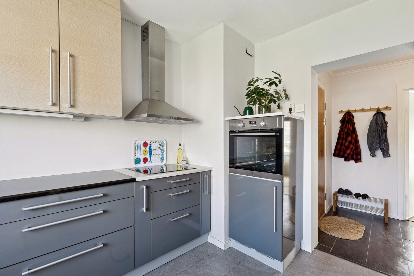 Integrert komfyr og induksjon platetopp.Kjøl/frys. Kjøkkenventilator. Galleribilde