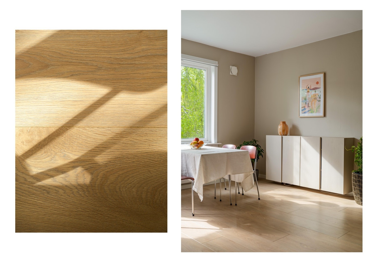 Rommet er malt i en tidløs fargetone og på gulvet finner vi slitesterkt og pent laminatgulv. Sistnevnte ble lagt i 2020. Galleribilde