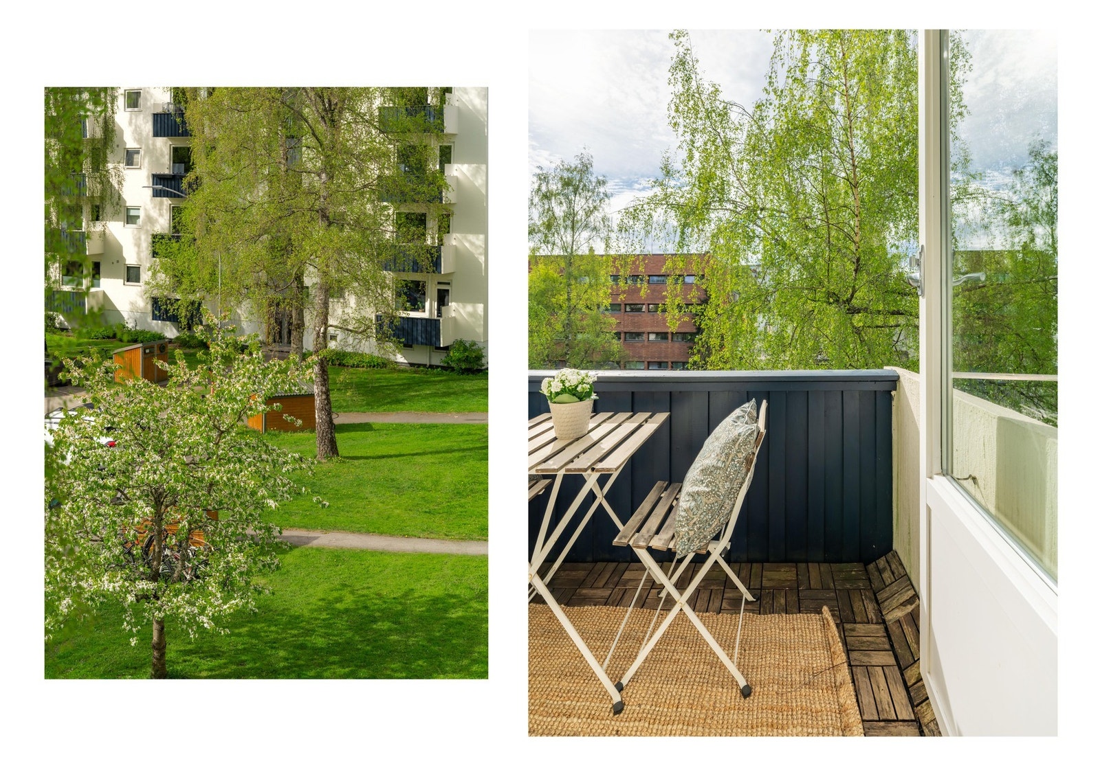 Fra balkongen er det grønt og frodig utsyn, med sol fra ca. 13:00 til ca. 20:00 på sommeren. Galleribilde