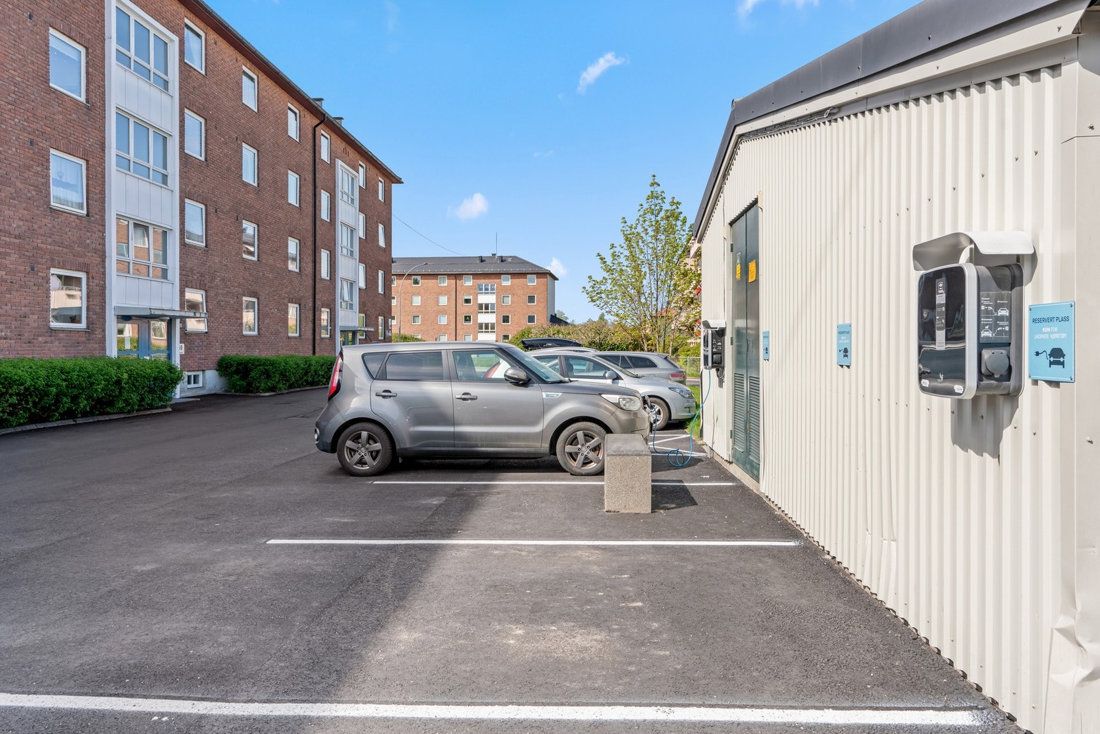 Borettslaget disponerer 220 oppmerkede parkeringsplasser. Hver andel har et parkeringskort - her gjelder "førstemann til mølla prinsippet Galleribilde