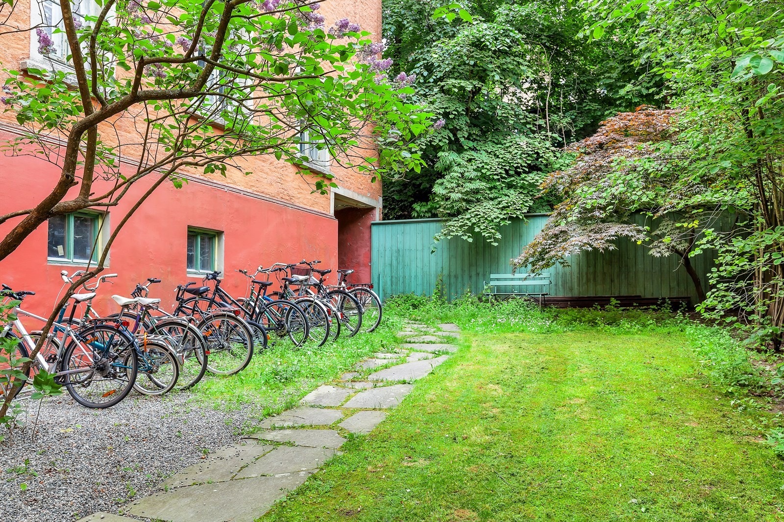 Sykkelparkering i bakhagen. Galleribilde