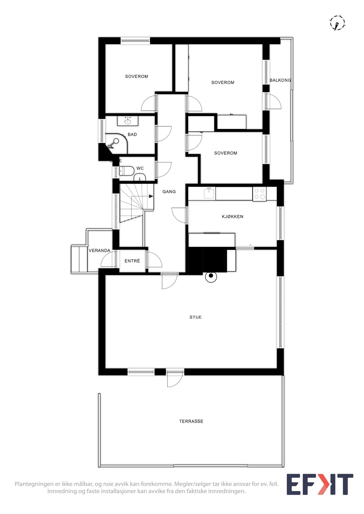 Plantegning som viser boligens 1. etasje. Galleribilde
