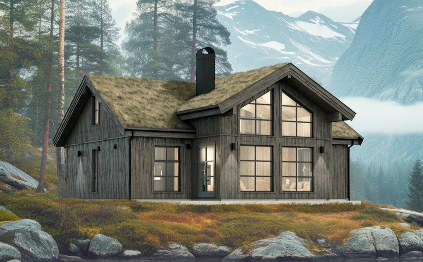 Polar 88, lekker hyttemodell, Illustrasjon. I prosjektet er modellen tilpasset tomten Galleribilde