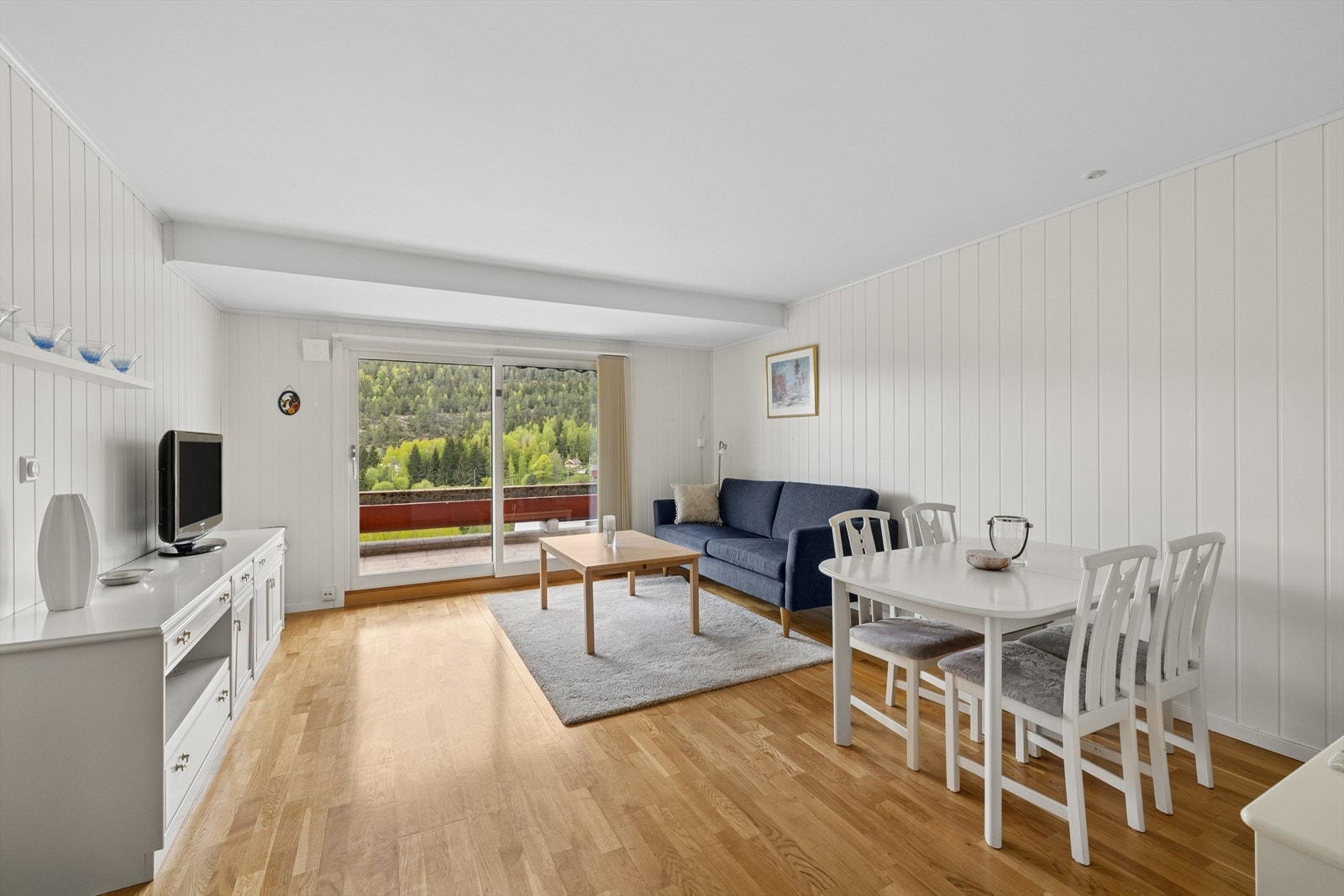 Stor skyvedør i glass slipper inn godt med lys til stuen Galleribilde