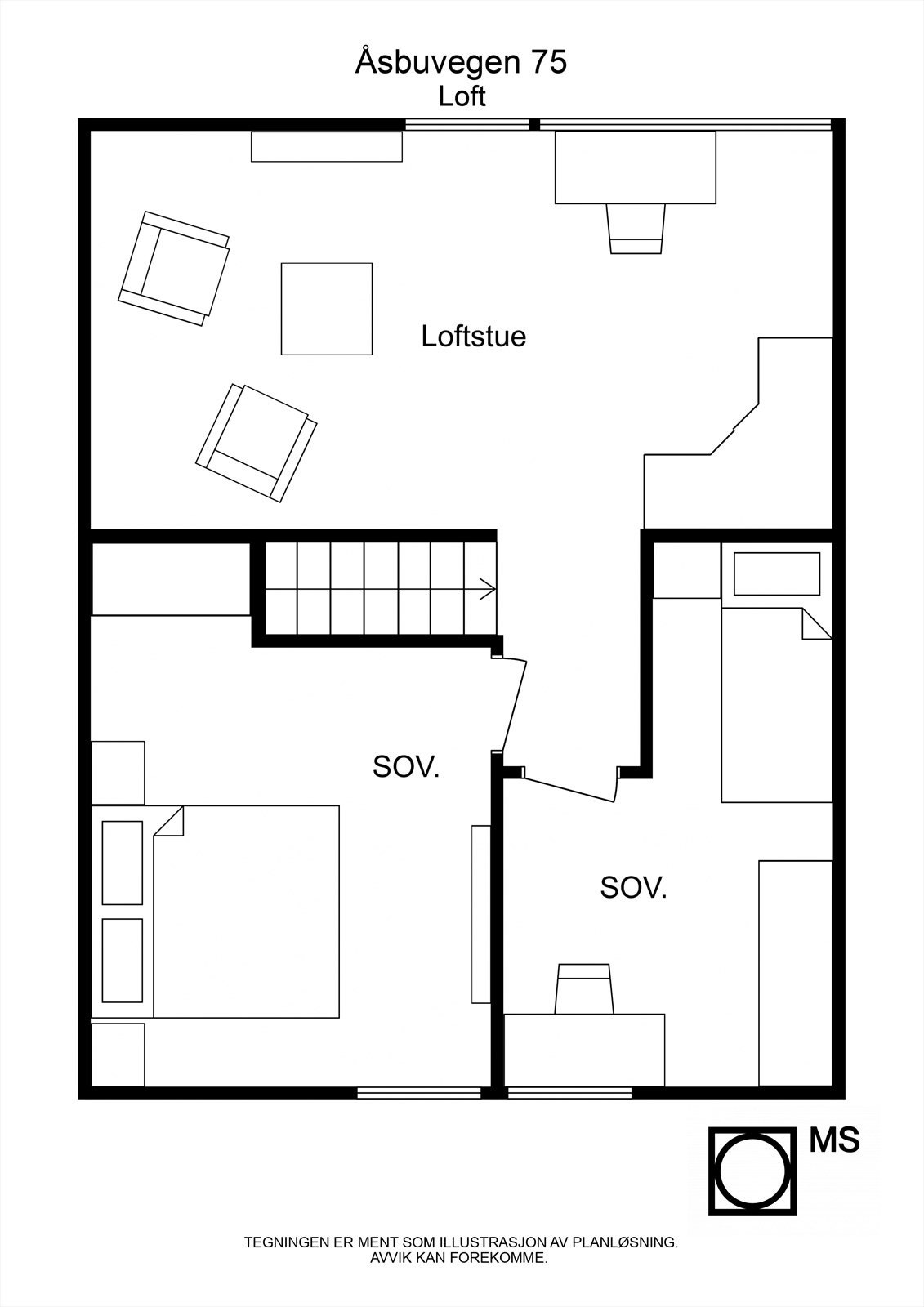 Floorplan letterhead - Åsbuvegen 75 - Loft - 2D Floor Plan Galleribilde